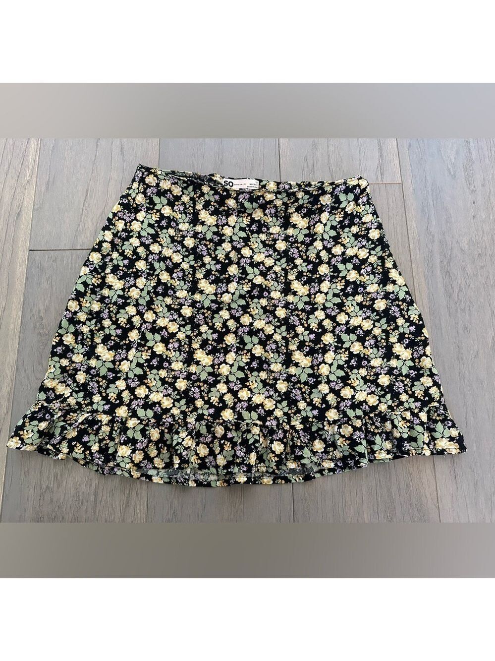 SO Good For Life Floral Mini Skirt Black Purple Green Yellow Medium
